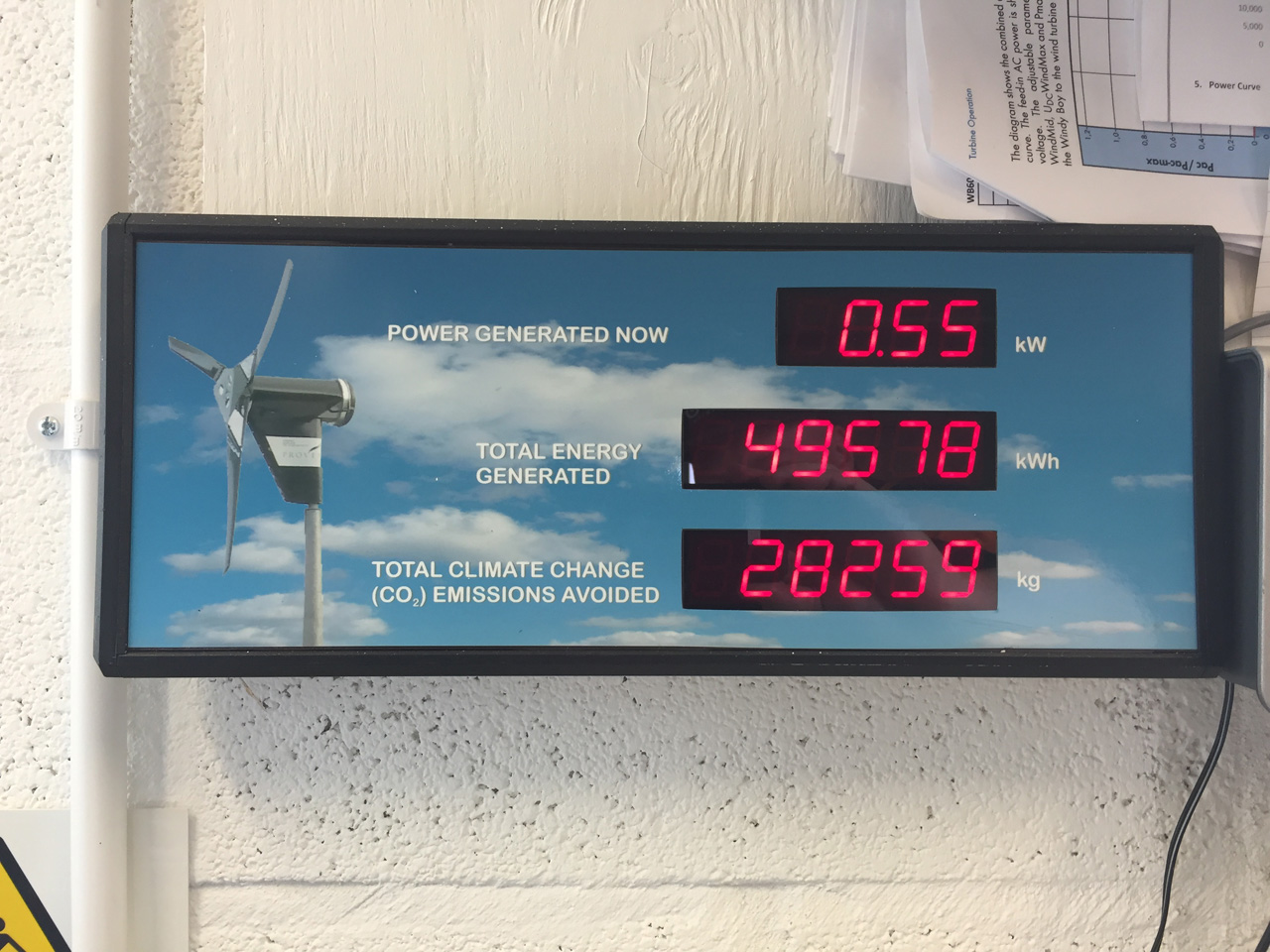 Display on wind turbine generation at Pure Energy Centre, Unst, Shetland.